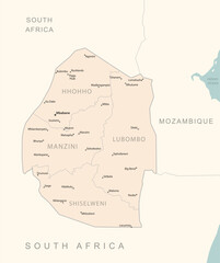 Eswatini - detailed map with administrative divisions country.