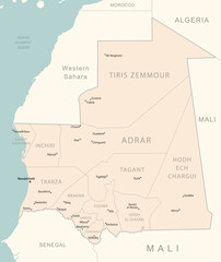 Mauritania - detailed map with administrative divisions country. - obrazy, fototapety, plakaty