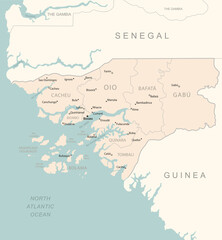 Fototapeta na wymiar Guinea-Bissau - detailed map with administrative divisions country.