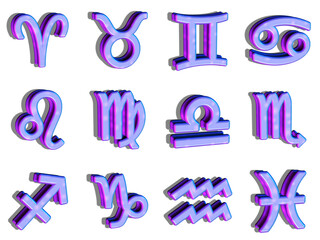 Set of 12 3D icon signs of the Zodiac