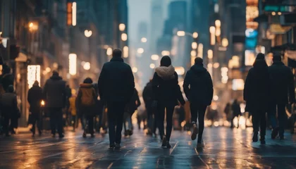 Tafelkleed crowd of people walking on city street © Adi