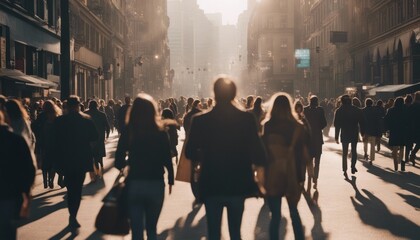 Obraz premium crowd of people walking on city street
