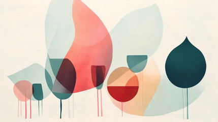 Wine art. Wine minimalistic minimalistic illustrations. Wine Bottle and glass. Bright colors. Watercolor style - obrazy, fototapety, plakaty
