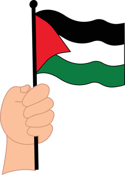 hand holding the Palestinian flag flies
