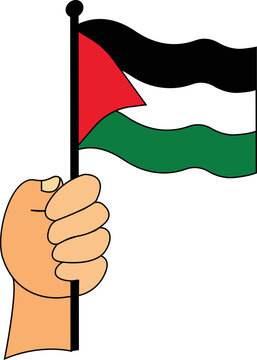 hand holding the Palestinian flag flies