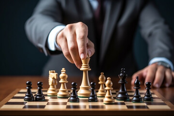 chess on the board. close-up of wooden chess. generative ai.