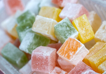 Traditional delicious Turkish delight on the black background