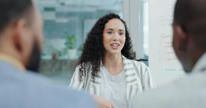 Handshake, negotiation or businesswoman in a job interview or meeting for vacancy opportunity in office. Welcome, recruitment or hr manager shaking hands with a female candidate for hiring in company