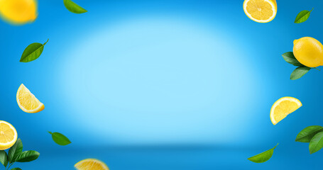 Blue radial banner background with lemons