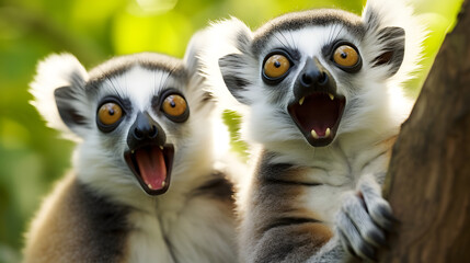 Fototapeta premium Amused Ring-tailed Lemurs with Expressive Faces
