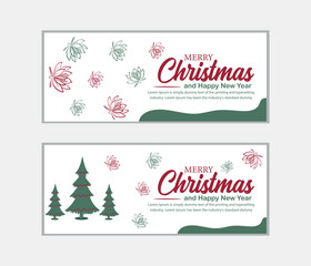 Merry Christmas banner set and Happy New Year banner, social media cover and web banner, Merry Christmas design for greeting card, Vector Merry Xmas snow flake header, Christmas banner or wallpaper 