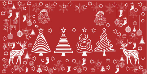 Christmas tree background, Snowflakes, stars, Santa, giftbox background