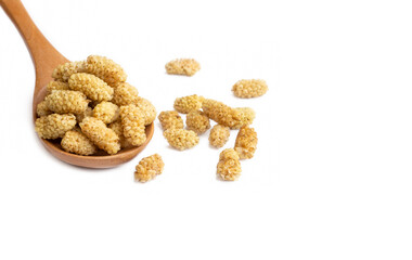 Dried white mulberry on the white background