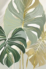 Tropical plant monstera leaves in abstract artwork 