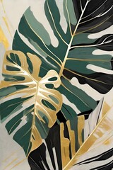 Tropical plant monstera leaves in abstract artwork 