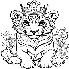 cute tiger with crown coloring page