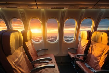 As the train-like aircraft cabin glides through the sky, passengers bask in the warm glow of the sunset, their seats a perfect vantage point for the breathtaking view