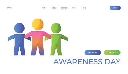 Landing page world autism awareness day with jigsaw group of child people. International solidarity, asperger’s day. Health care, mental illness. Social media post for poster, banner, cover, card