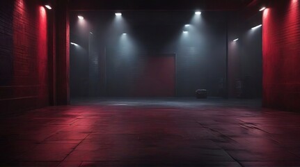 A dark empty street, dark  background, an empty dark scene, neon light, spotlights The asphalt floor and studio room with smoke float up the interior texture. night view Generative AI - obrazy, fototapety, plakaty
