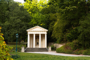 Fototapeta na wymiar The Kurpark in Baden near Vienna for autumn, Monument to Mozart in Kurpark, Baden. Austria