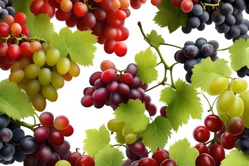 green and red grapes on white background