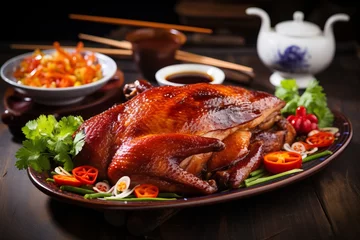 Crédence en verre imprimé Pékin a delicious dish of roasted duck in chineese style