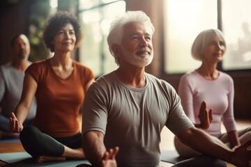 Fototapeta premium elder people practicing yoga in group in a yoga class