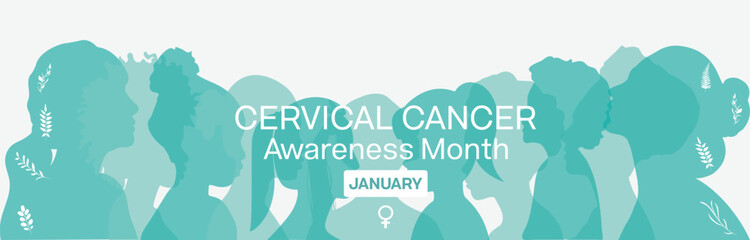 Cervical Cancer Awareness Month banner design. It features silhouette of women. Vector illustration