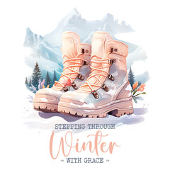 Winter Sublimation Transparent PNG - Cute Winter Boots Clipart Illustration - Winter Heat Transfer Printing T Shirt Design