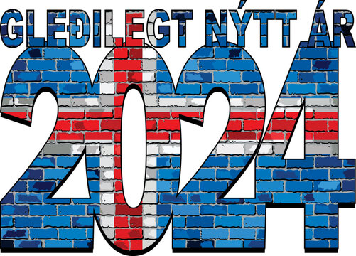 Happy New Year 2024 with Iceland flag inside - Illustration,
2024 HAPPY NEW YEAR NUMERALS