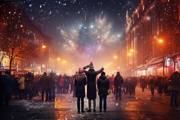 people celebrating new year's night on the streets