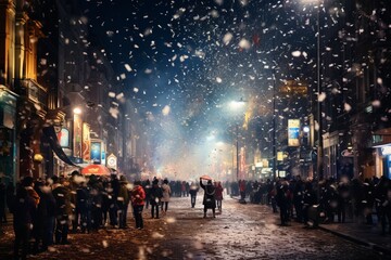 people celebrating new year's night on the streets - obrazy, fototapety, plakaty
