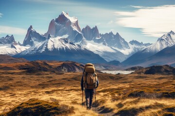 Fototapeta premium lonely trekker walking in the national parks of Patagonia