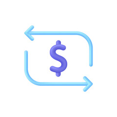 3D Money exchange icon. Concept of currency exchange or cash back. Money conversion. Dollar icon.