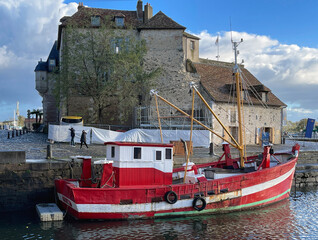 Fishing boat docked at Honfleur, France, 2023.