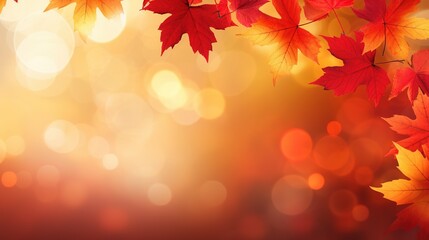 Obraz na płótnie Canvas Web banner design for autumn season and end year activity with red and yellow maple leaves with soft focus light and bokeh background