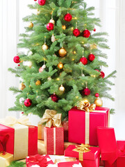 Fototapeta na wymiar Christmas tree and christmas gift boxes. full pages images ai generated