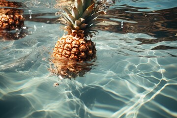 A vibrant ananas plant thrives in the refreshing waters of the great outdoors, showcasing the perfect balance of nature's bounty and beauty