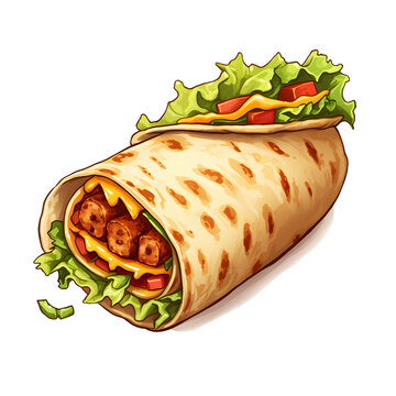 Burritos hand-drawn illustration. Mexican burrito wrap.  doodle style cartoon illustration