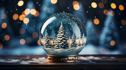 Fototapeta na wymiar Crystal ball with snow and a Christmas tree inside