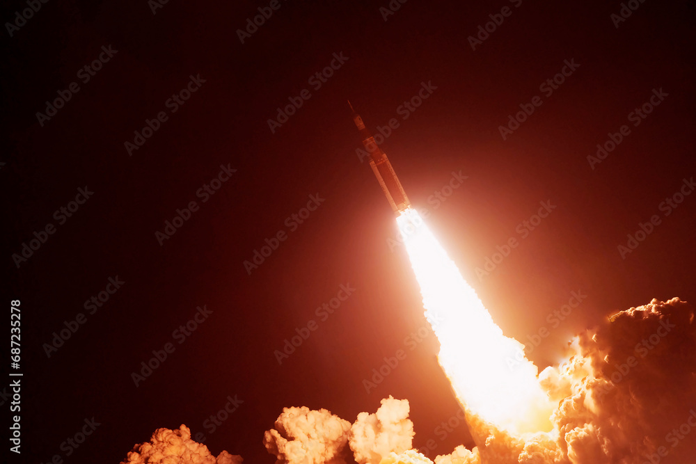 Wall mural rocket launch into space. elements of this image furnished by nasa
