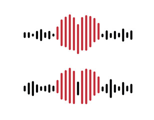 Sound wave of Love or sound message. Set of music, podcast, radio shapes. Equalizer in the shape of a heart. Vector illustration.