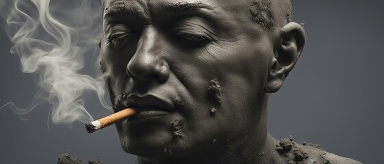 Fototapeta premium Smoking a cigarette makes a person shrivel, age and get sick