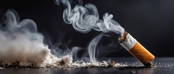 Smoking Kills. A smoking cigarette butt falling to the ground