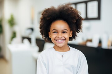 Portrait of a smiling little girl at the dentist office