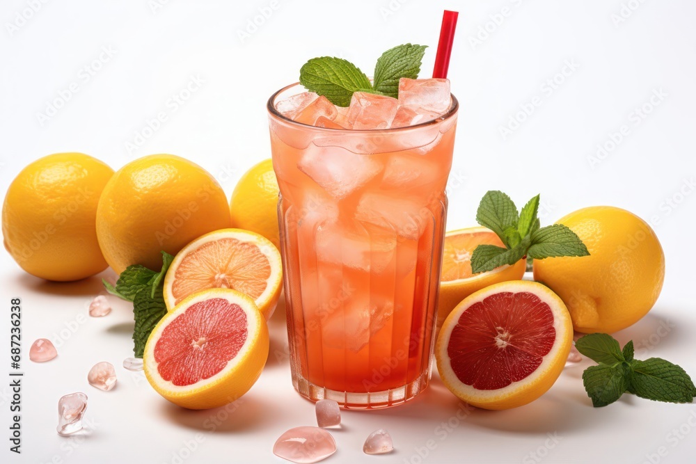 Poster refreshing citrus mint summer cocktail with grapefruit lemon and ice generative ai