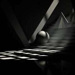 Abstract shapes in an empty room with dimmed light, the refraction of light rays gives clarity to geometric shapes creating an overall composition. Generative AI - obrazy, fototapety, plakaty