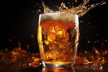 Refreshing Glass of Beer with Ice and Water Splashing Out Generative AI