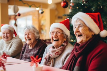 Group portrait of diverse senior people in a nursing home