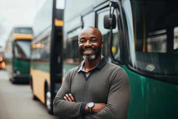 Portrait of a middle aged male bus driver - obrazy, fototapety, plakaty